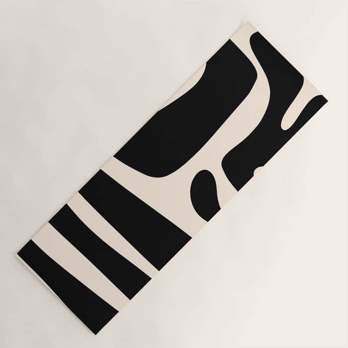 Mid Century Modern Kwaito Abstract Pattern in Black and Almond Cream Yoga Mat Gallery Image 1