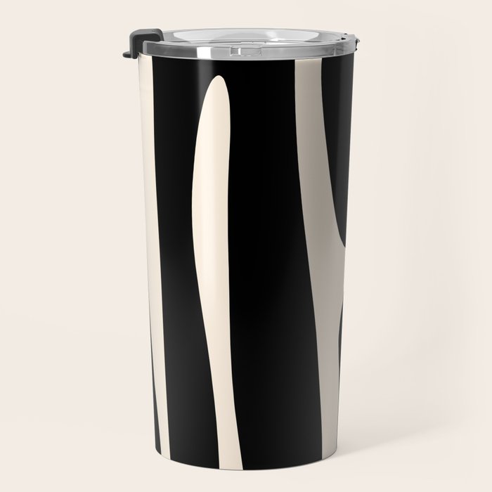 Mid Century Modern Kwaito Abstract Pattern in Black and Almond Cream Travel Mug Gallery Image 3
