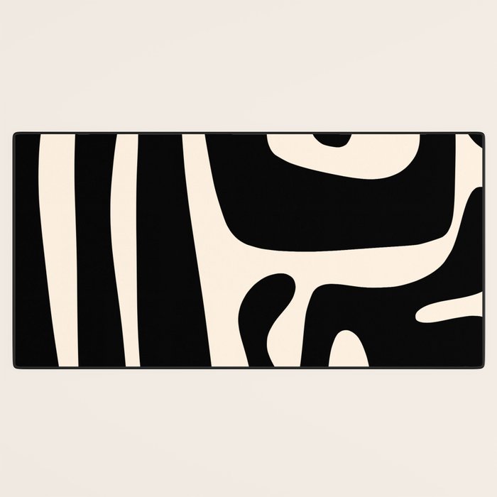 Mid Century Modern Kwaito Abstract Pattern in Black and Almond Cream Desk Mat Gallery Image 3