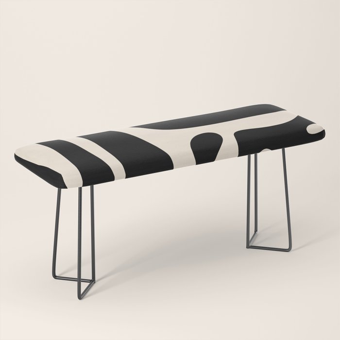 Mid Century Modern Kwaito Abstract Pattern in Black and Almond Cream Bench Gallery Image 1