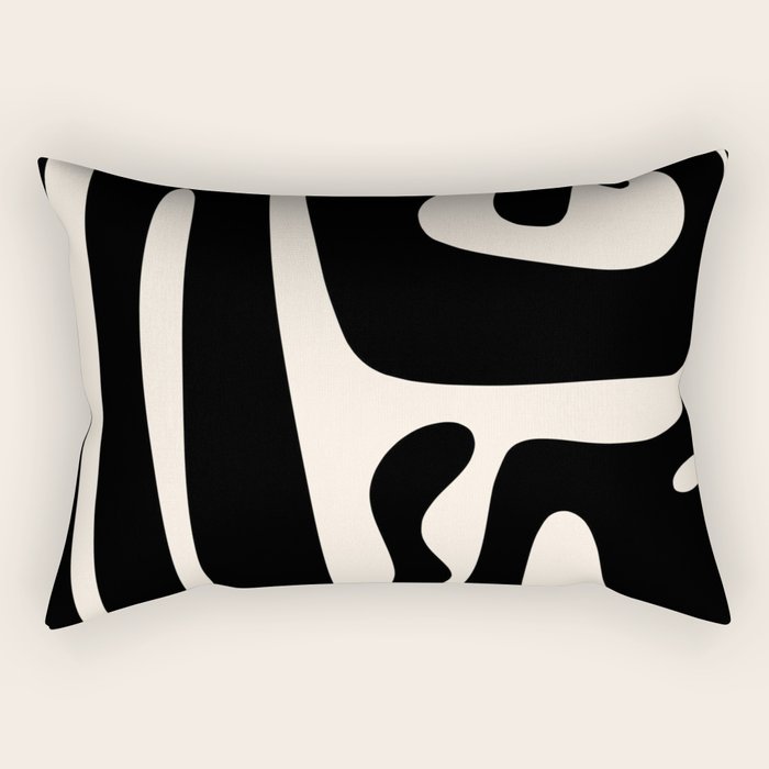 Mid Century Modern Kwaito Abstract Pattern in Black and Almond Cream Rectangular Pillow Gallery Image 1