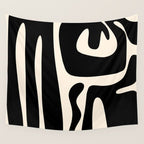 Mid Century Modern Kwaito Abstract Pattern in Black and Almond Cream Wall Tapestry Gallery Image 4