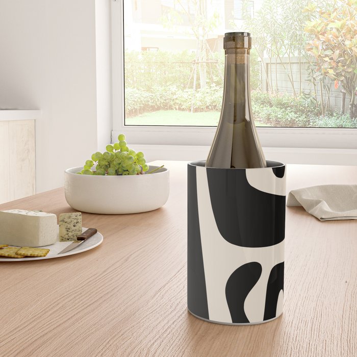 Mid Century Modern Kwaito Abstract Pattern in Black and Almond Cream Wine Chiller Gallery Image 4