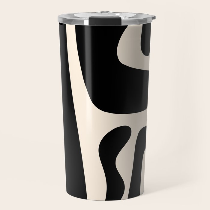Mid Century Modern Kwaito Abstract Pattern in Black and Almond Cream Travel Mug Gallery Image 1