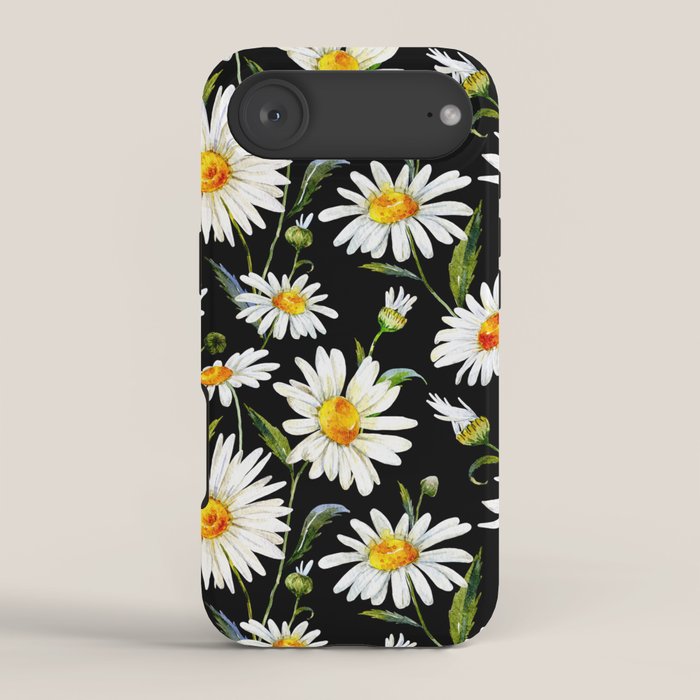 Floral Kingdom Cute White Daisy On Black Background iPhone Case Gallery Image 2