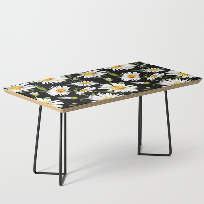 Floral Kingdom Cute White Daisy On Black Background Coffee Table Gallery Image 1