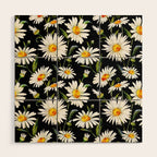 Floral Kingdom Cute White Daisy On Black Background Wood Wall Art Gallery Image 1