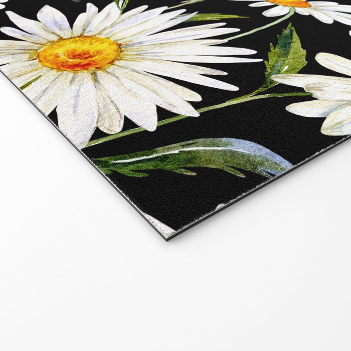Floral Kingdom Cute White Daisy On Black Background Welcome Mat Gallery Image 2