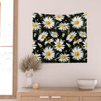 Floral Kingdom Cute White Daisy On Black Background Wall Tapestry Gallery Image 2