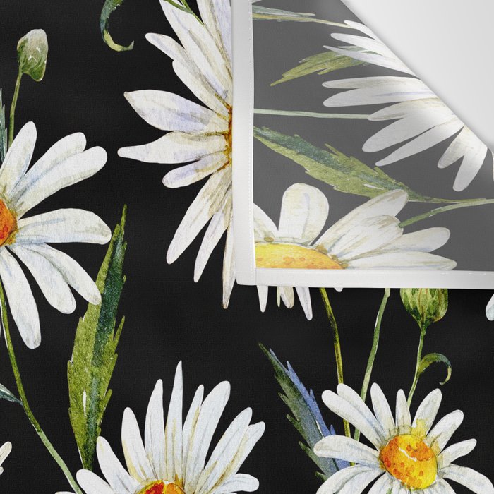 Floral Kingdom Cute White Daisy On Black Background Wall Tapestry Gallery Image 3