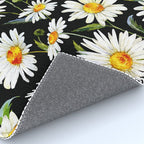 Floral Kingdom Cute White Daisy On Black Background Rug Gallery Image 4