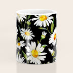 Floral Kingdom Cute White Daisy On Black Background Coffee Mug Gallery Image 4