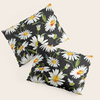 Floral Kingdom Cute White Daisy On Black Background Pillow Sham Gallery Image 3