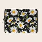 Floral Kingdom Cute White Daisy On Black Background Laptop Sleeve Gallery Image 1