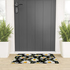 Floral Kingdom Cute White Daisy On Black Background Welcome Mat Gallery Image 3