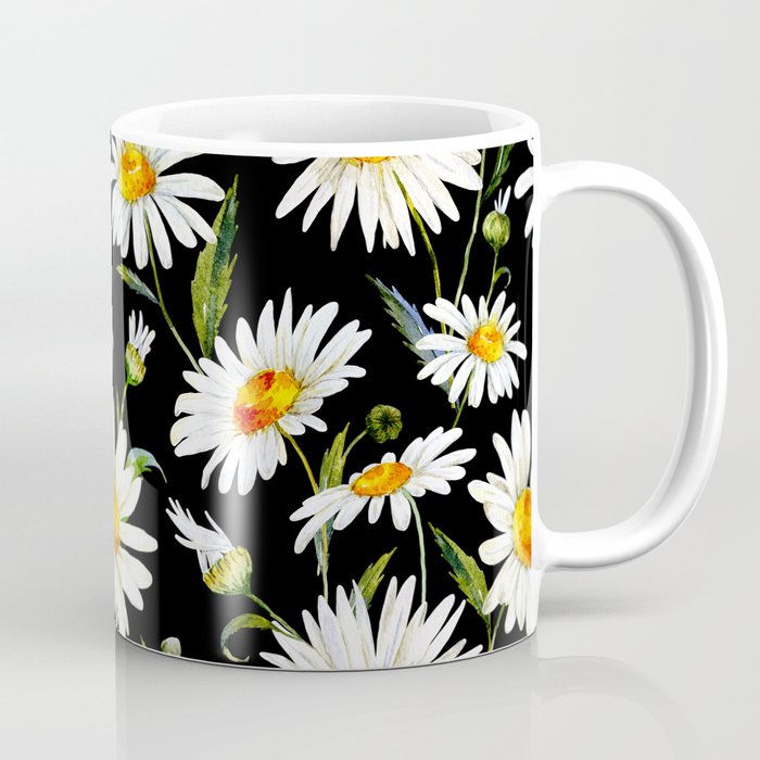 Floral Kingdom Cute White Daisy On Black Background Coffee Mug Gallery Image 1