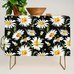 Floral Kingdom Cute White Daisy On Black Background Credenza Gallery Image 1