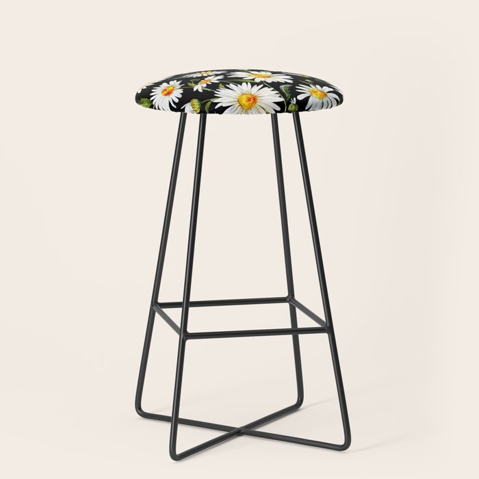 Floral Kingdom Cute White Daisy On Black Background Stool Gallery Image 1