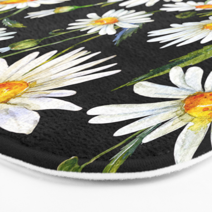 Floral Kingdom Cute White Daisy On Black Background Bath Mat Gallery Image 3