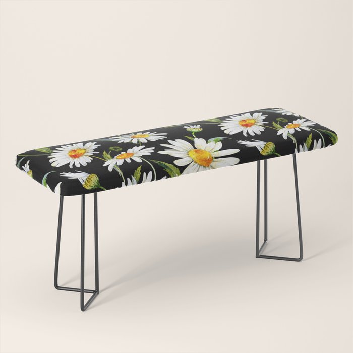 Floral Kingdom Cute White Daisy On Black Background Bench Gallery Image 1