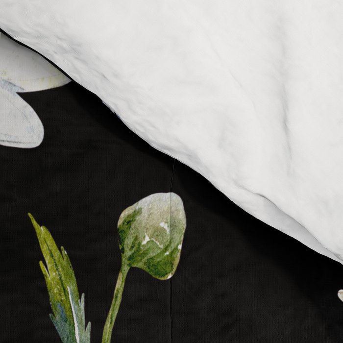Floral Kingdom Cute White Daisy On Black Background Comforter Gallery Image 4