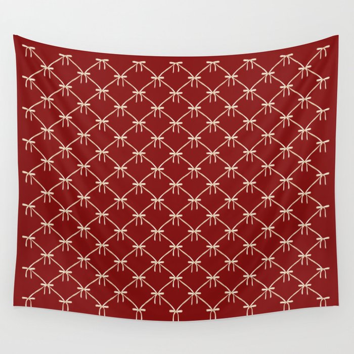 Bows & Ribbons Pattern XI Ruby Red Wall Tapestry Gallery Image 4