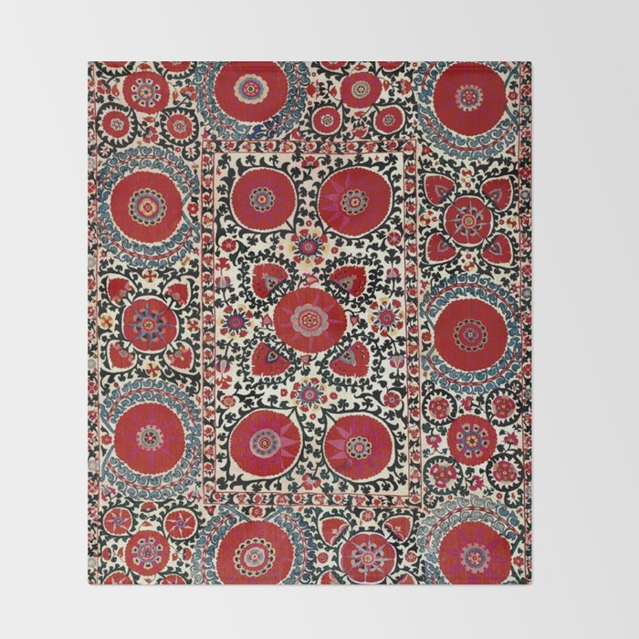 Shakhrisyabz Suzani 19th Century Uzbekistan Embroidery  Throw Blanket Gallery Image 2