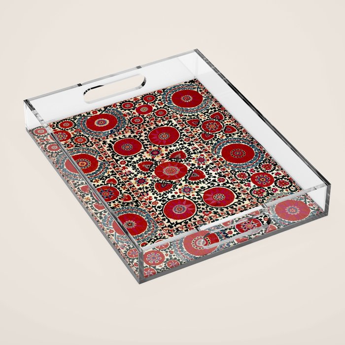 Shakhrisyabz Suzani 19th Century Uzbekistan Embroidery  Acrylic Tray Gallery Image 1
