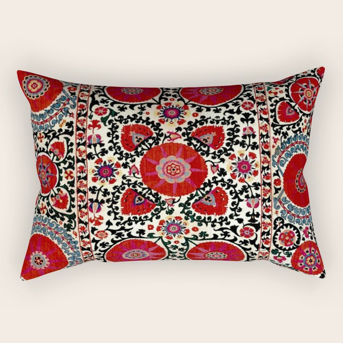 Shakhrisyabz Suzani 19th Century Uzbekistan Embroidery  Rectangular Pillow Gallery Image 1