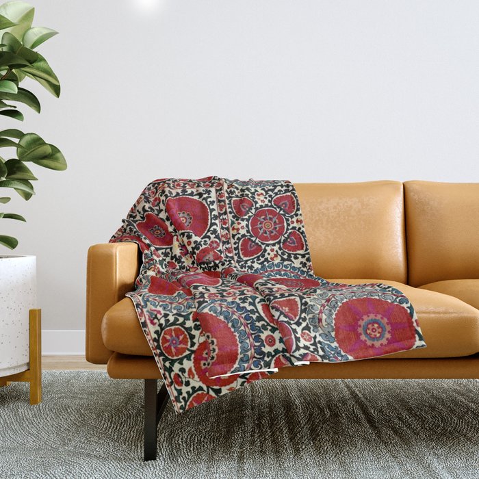 Shakhrisyabz Suzani 19th Century Uzbekistan Embroidery  Throw Blanket Gallery Image 1