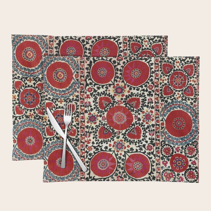 Shakhrisyabz Suzani 19th Century Uzbekistan Embroidery  Placemat Gallery Image 1