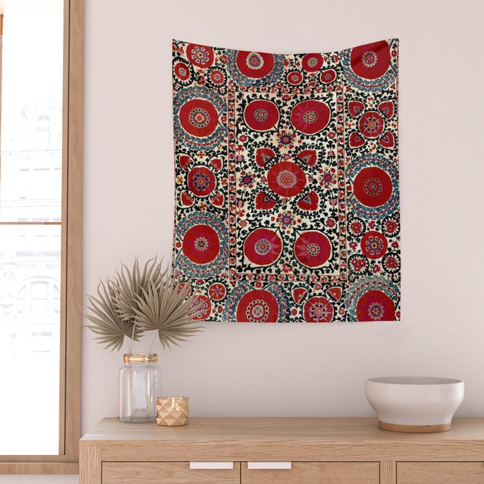 Shakhrisyabz Suzani 19th Century Uzbekistan Embroidery  Wall Tapestry Gallery Image 2