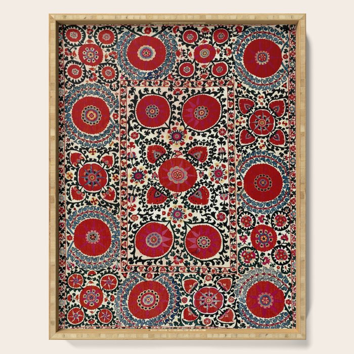 Shakhrisyabz Suzani 19th Century Uzbekistan Embroidery  Serving Tray Gallery Image 1