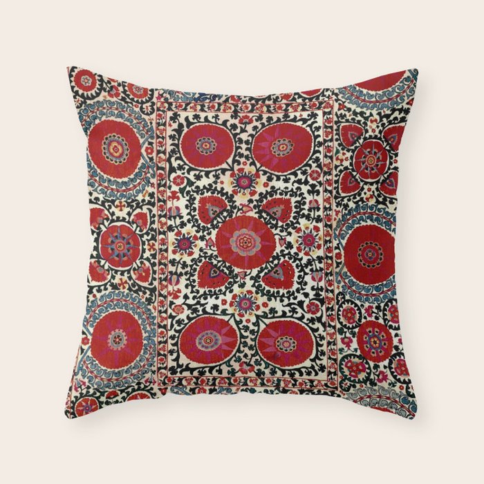 Shakhrisyabz Suzani 19th Century Uzbekistan Embroidery  Throw Pillow Gallery Image 6