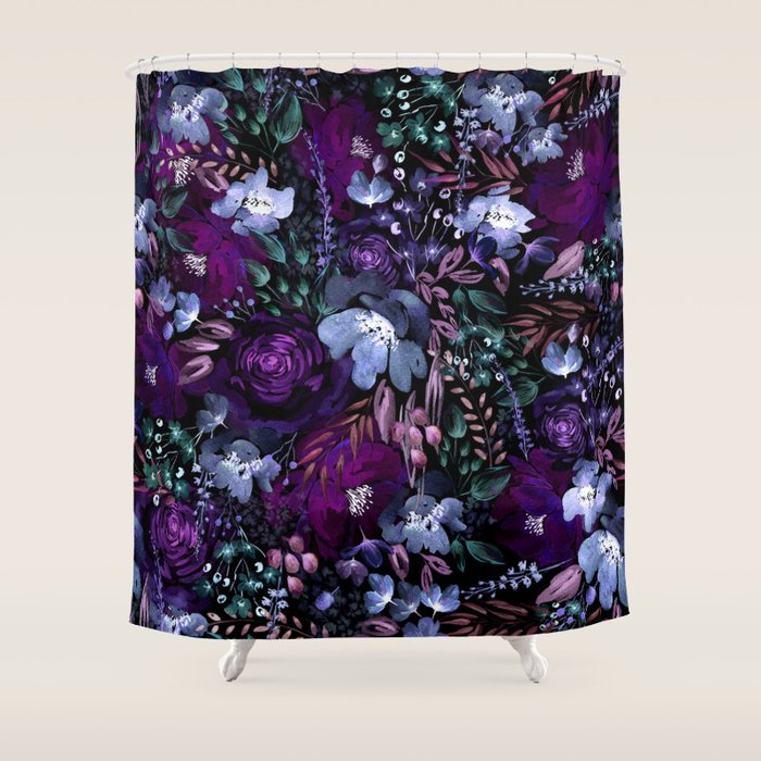 Deep Floral Chaos blue & violet Shower Curtain Gallery Image 1