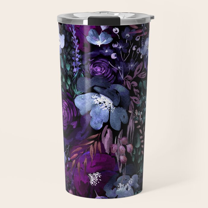 Deep Floral Chaos blue & violet Travel Mug Gallery Image 1