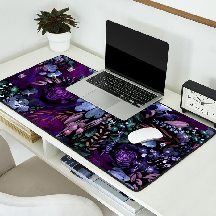 Deep Floral Chaos blue & violet Desk Mat Gallery Image 2