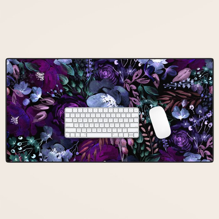 Deep Floral Chaos blue & violet Desk Mat Gallery Image 1
