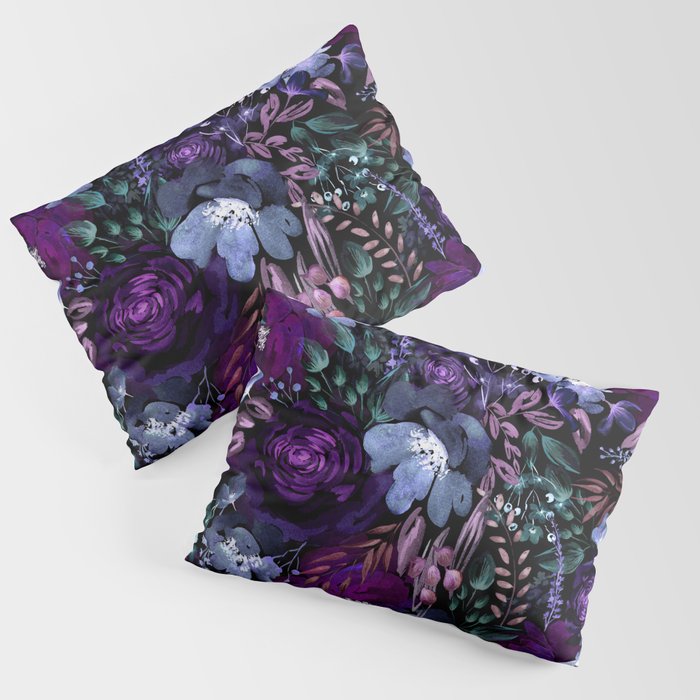 Deep Floral Chaos blue & violet Pillow Sham Gallery Image 3