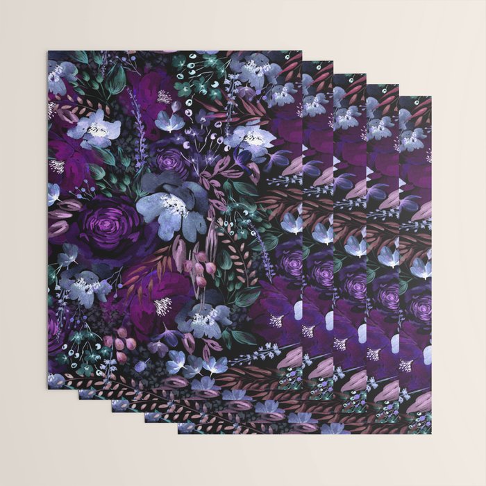 Deep Floral Chaos blue & violet Wrapping Paper Gallery Image 3