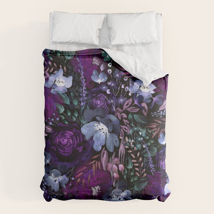 Deep Floral Chaos blue & violet Comforter Gallery Image 6