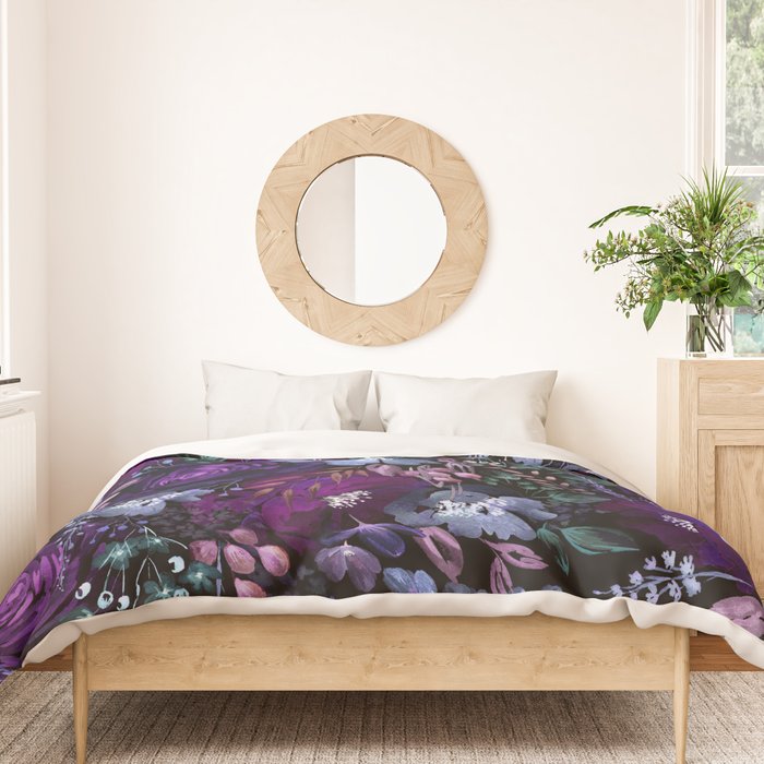 Deep Floral Chaos blue & violet Duvet Cover Gallery Image 3