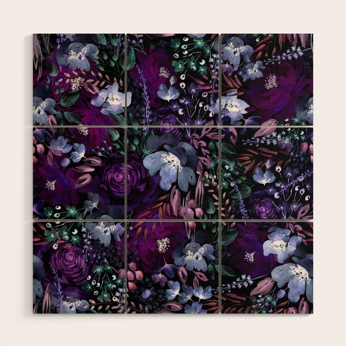Deep Floral Chaos blue & violet Wood Wall Art Gallery Image 1