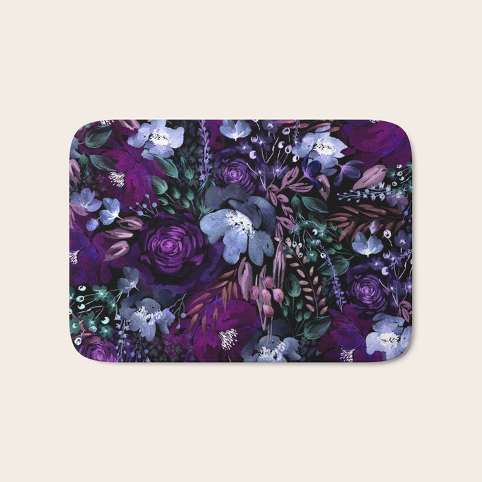 Deep Floral Chaos blue & violet Bath Mat Gallery Image 1