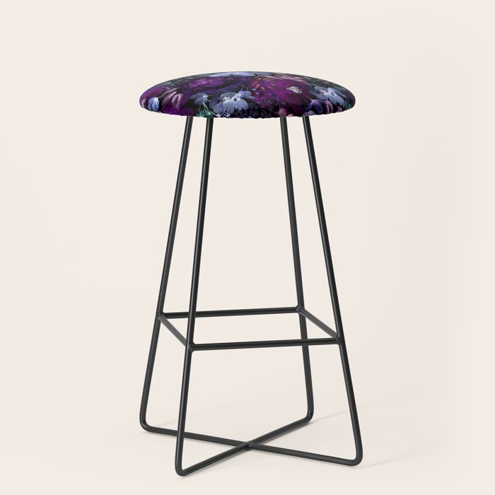 Deep Floral Chaos blue & violet Stool Gallery Image 1