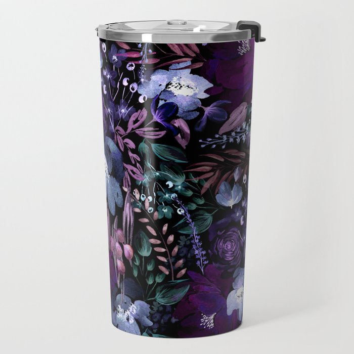 Deep Floral Chaos blue & violet Travel Mug Gallery Image 2