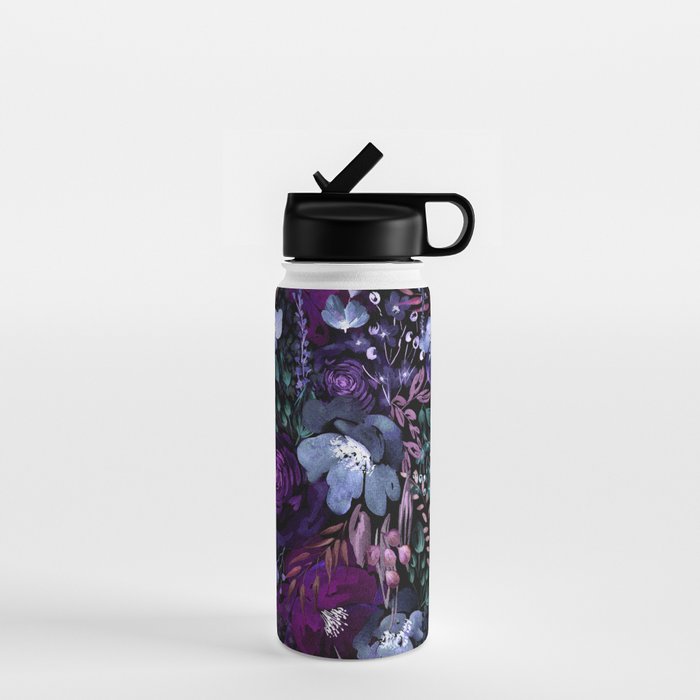 Deep Floral Chaos blue & violet Water Bottle Gallery Image 1