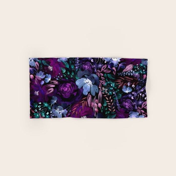 Deep Floral Chaos blue & violet Bath Towel Gallery Image 1