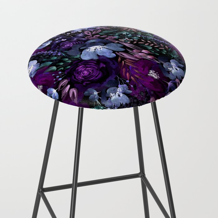 Deep Floral Chaos blue & violet Stool Gallery Image 2