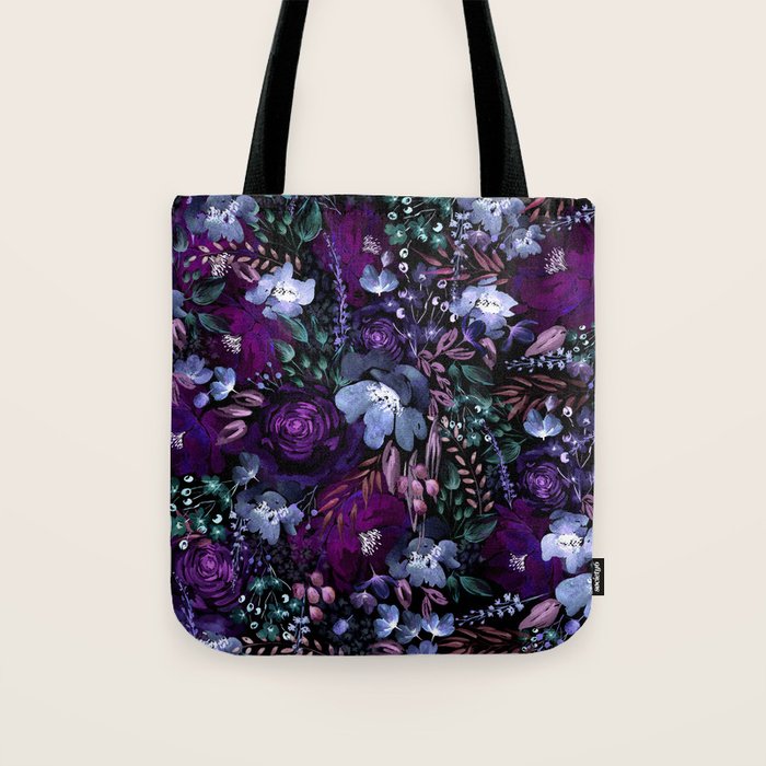 Deep Floral Chaos blue & violet Tote Bag Gallery Image 1